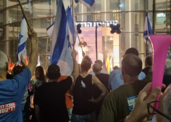 דגלי ישראל בהפגנה המונית.