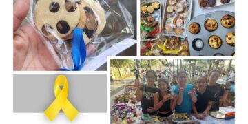 בנות כיתה ה'1 בבית הספר בן צבי שעמלו והכינו עוגיות ליריד.