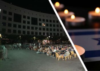 משמאל: הקרנה קודמת ברחבת העירייה בהרצליה. צילום דוברות העירייה