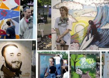 תמונות מתהליך היצירה. אמני גרפיטי מובילים ברחבת שער העיר. צילומים דוברות העירייה