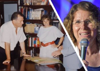 מיכאלה זידנר בלשכת ראש העיר אלי לנדאו והיום. צילומים פרטי