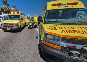 מגן דוד אדום ערוך עם אמבולנסים, ג׳יפים עם הנעה כפולה. צילום דוברות מד"א