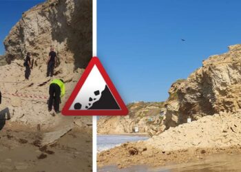 המצוק שקרס היום בחוף הצפוני של סידני עלי. צילומים דוברות עיריית הרצליה