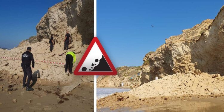 המצוק שקרס היום בחוף הצפוני של סידני עלי. צילומים דוברות עיריית הרצליה