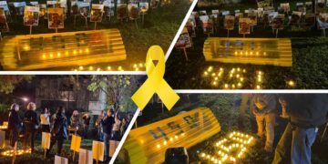 הדלקת נרות מול ביתו של חבר הכנסת יולי אדלשטיין בהרצליה. צילומים באדיבות קבוצת מחאת אדלשטיין