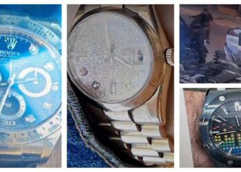 השעונים שנתפסו וצילום מתוך מצלמות המתעדות תאת השוד. צילום דוברות המשטרה.