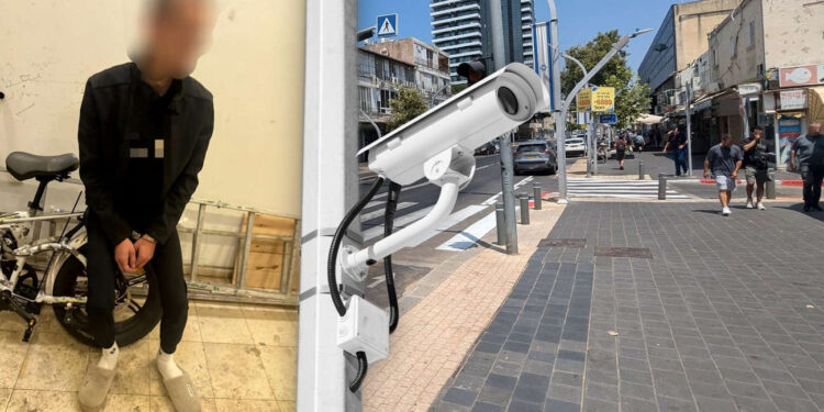 משמאל החשוד לאחר מעצרו. צילום דוברות המשטרה. מימין , אילוסטרציה, מרכז העיר ומצלמת אבטחה.