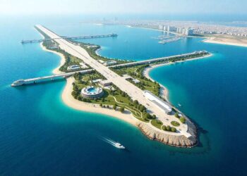 תוכנית שאפתנית להקמת אי מלאכותי בצורת מדינת ישראל מול חופי העיר. המחשה באמצעות AI