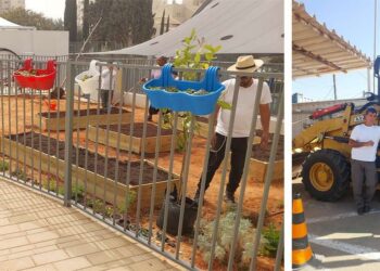 שלומי ביטון, הטרקטור והגינה החדשה בבית הספר קרן אור. צילומים דוברות העירייה