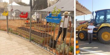שלומי ביטון, הטרקטור והגינה החדשה בבית הספר קרן אור. צילומים דוברות העירייה