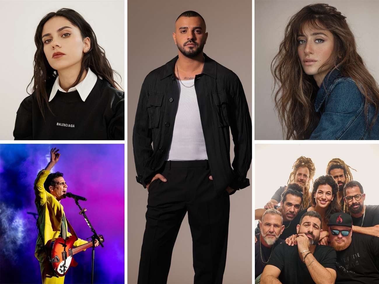 על הבמה המרכזית ברחבת בניין העירייה יופיעו: יסמין מועלם (צילום: שי פרנקו), אביב גפן והתעויוט (צילום: אלון לוין), התקווה 6 (צילום: משה נחומוביץ), ענבל ביבי (צילום: טל עבודי) ואיתי לוי (צילום: רן יחזקאל).