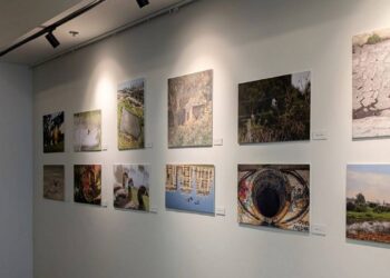 התמונות בתערוכה כבר תלויות ומוכנות. צילום סיגל קולטון