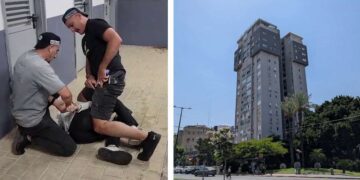 מימין: הבנין בו קפץ הקטין אל מותו.(צילום פרטי) משמאל: מעצר החשוד במכירת הסמים לקטינים. (צילום דוברות המשטרה)