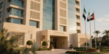 תוכנית להקמת שגרירות מדינת איחוד האמירויות בהרצליה פיתוח. תמונה להמחשה, עיבוד AI