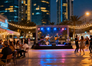 בכוונת העירייה לייעד לצורך הליך הפיילוט תקציב השתתפות לביצוע פעילויות חברתיות ותרבותיות על ידי עסקים הפועלים בעיר בשעות הערב והלילה. תמונה: עיבוד AI