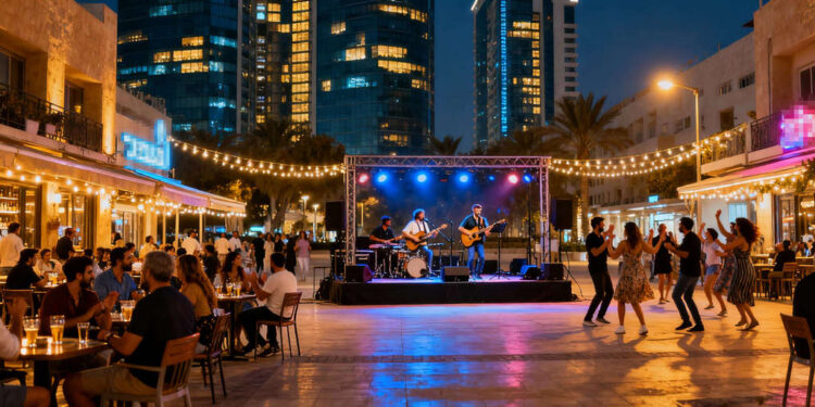 בכוונת העירייה לייעד לצורך הליך הפיילוט תקציב השתתפות לביצוע פעילויות חברתיות ותרבותיות על ידי עסקים הפועלים בעיר בשעות הערב והלילה. תמונה: עיבוד AI