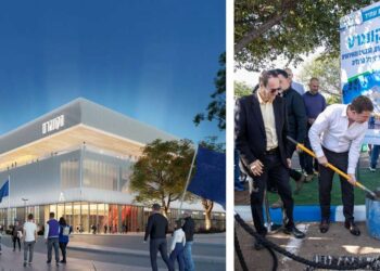 הונחה אבן הפינה : מימין לשמאל: סגן ראש העיר, עופר לוי, ראש העיר, יריב פישר ואגדת הכדורסל וממייסדי בני הרצליה, טל ברודי. צילומים דוברות העירייה