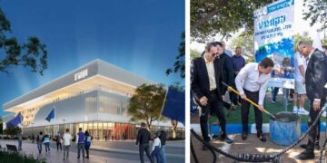 הונחה אבן הפינה : מימין לשמאל: סגן ראש העיר, עופר לוי, ראש העיר, יריב פישר ואגדת הכדורסל וממייסדי בני הרצליה, טל ברודי. צילומים דוברות העירייה