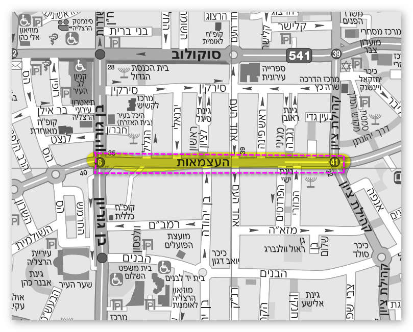 בין רחוב בן גוריון לרחוב קהילת ציון: מקטע רחוב העצמאות בו מתוכננות העבודות. מפה: עיריית הרצליה