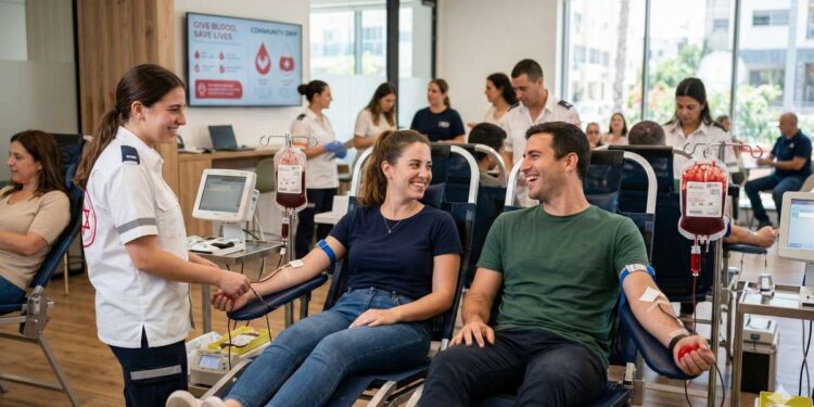 במגן דוד אדום קוראים לציבור ובעיקר לבעלי דם מסוג O להגיע ולתרום דם. תמונה: עיבוד AI