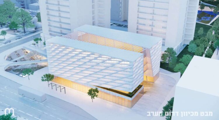 הדמיות של הספרייה העירונית החדשה המתוכננת בצומת הרחובות העצמאות ובן גוריון (תחנה מרכזית ישנה). קרדיט: אדריכל צ.מוססקו