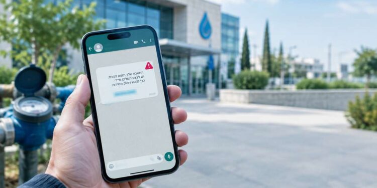 מקרה הונאה חמור במסגרתו גורמים עברייניים התחזו לתאגיד "מי הרצליה" ושלחו הודעת WhatsApp ובה דרישת תשלום רשמית מטעם התאגיד. תמונה: עיבוד AI