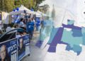 יום הבחירות בהרצליה ומפת שיעורי ההצבעה בעיר בעדכון 16:44. משמאל: צילום מערכת האתר; מימין: צילום מסך מאתר ועדת הבחירות המרכזית.