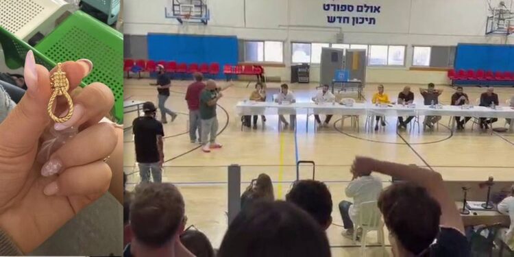 מימין: הפאנל שהתקיים היום בתיכון הנדסאים. משמאל: תלמידה אוחזרת באחת הסיכות שחולקו באירוע. צילומים: מהרשתות החברתיות בשימוש לפי סעיף 27א לחוק זכויות יוצרים